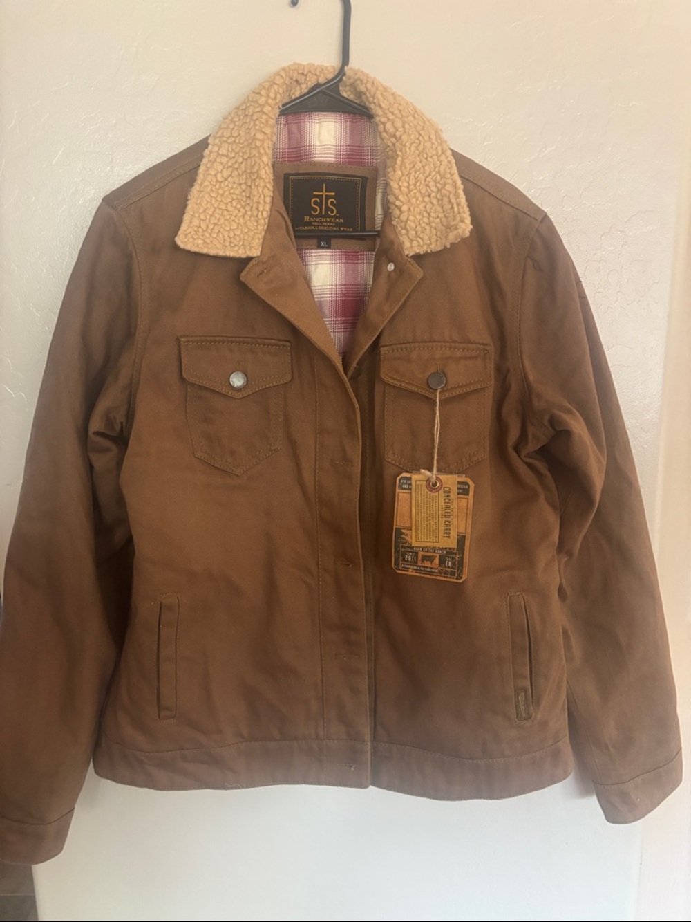 STS Ranchwear Women's Brown Work Jacket with Cream Sherpa Collar